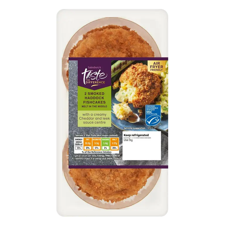 Fishcakes Melting Middle Smoked MSC Haddock with Cheddar & Leek Taste the Difference x2 290g