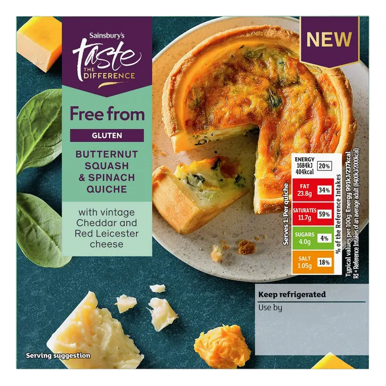 Free From 170g Butternut Squash & Spinach Quiche, Taste the Difference