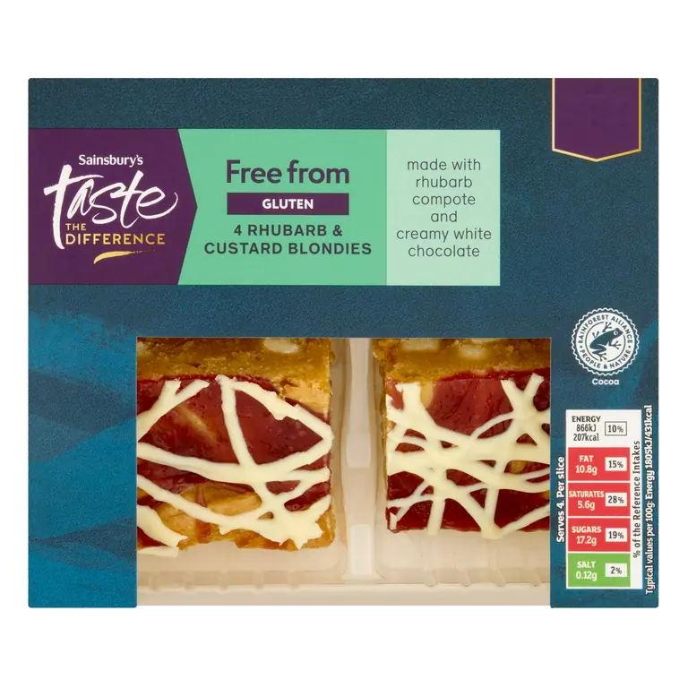 Free From 4 x Rhubarb & Custard Blondies 154g, Taste the Difference