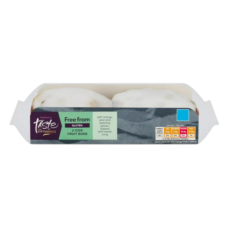 Free From Gluten Iced Fruit Buns, Taste the Difference x2 160g