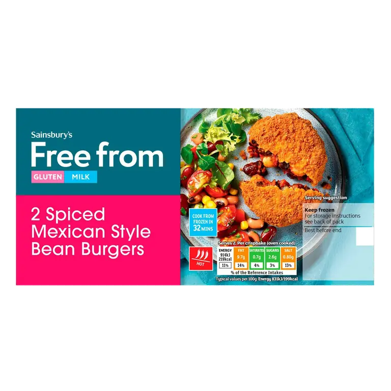 Free From Spiced Mexican Style Bean Burgers x2 277g