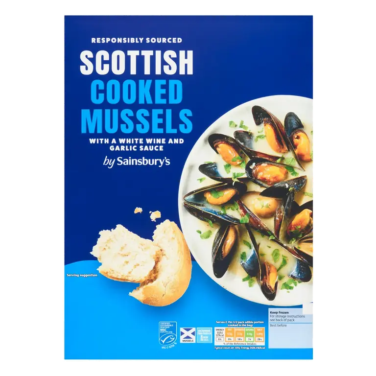 Frozen Scottish MSC Mussels Cooked in White Wine & Garlic 500g