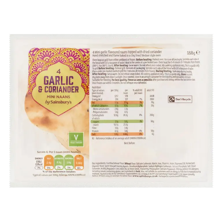 Garlic & Coriander Mini Naan x4 188g
