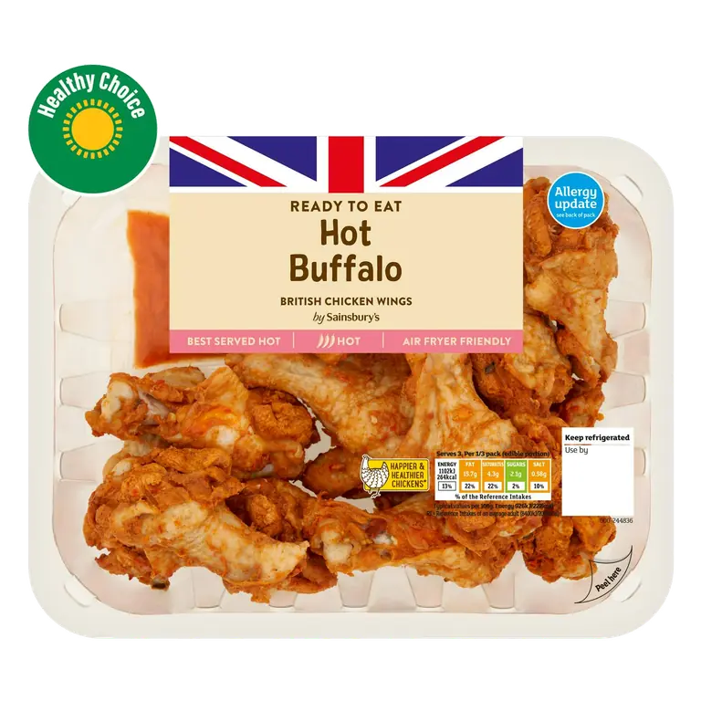 Hot Buffalo Cooked British Chicken Wings 525g