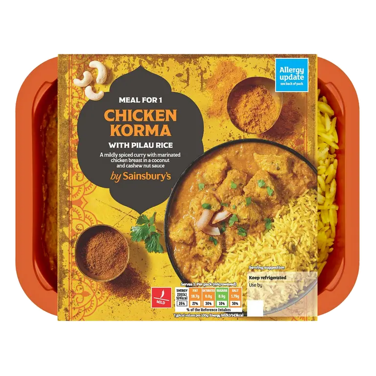 Indian Chicken Korma with Pilau Rice Ready Meal for 1 400g