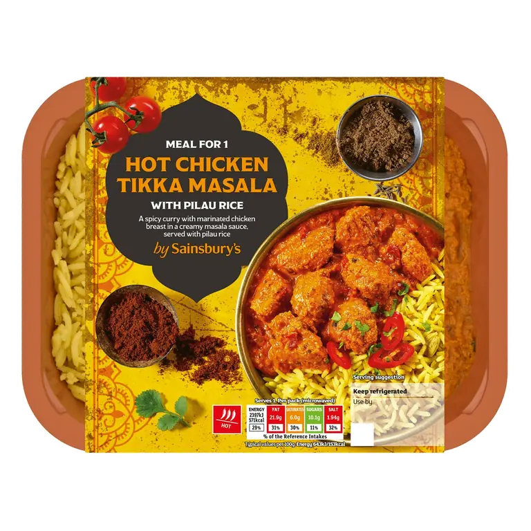 Indian Hot Chicken Tikka Masala & Cumin Rice Ready Meal For 1 400g