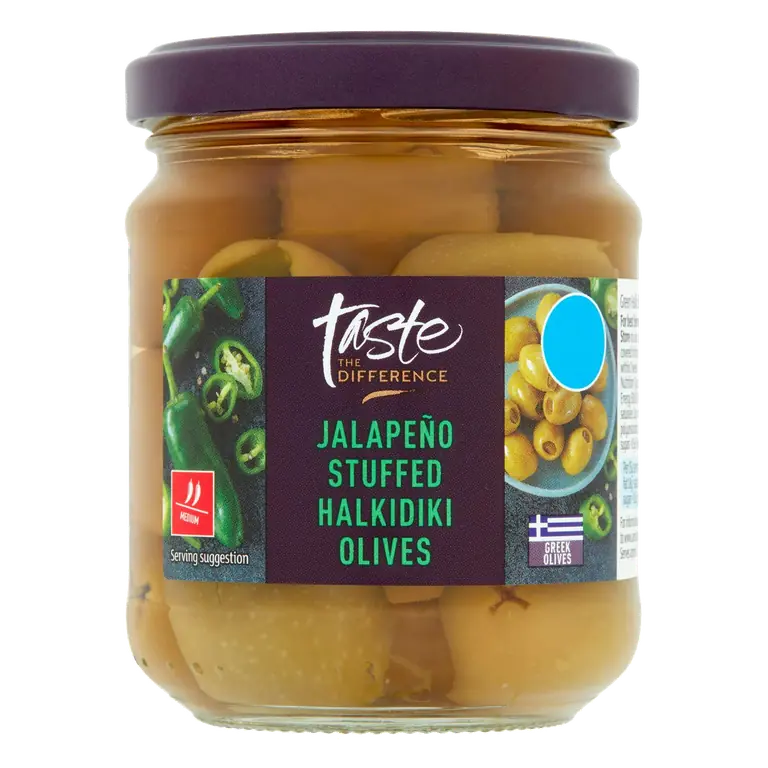 Jalapeño Stuffed Halkidiki Olives, Taste the Difference 190g (110g*)