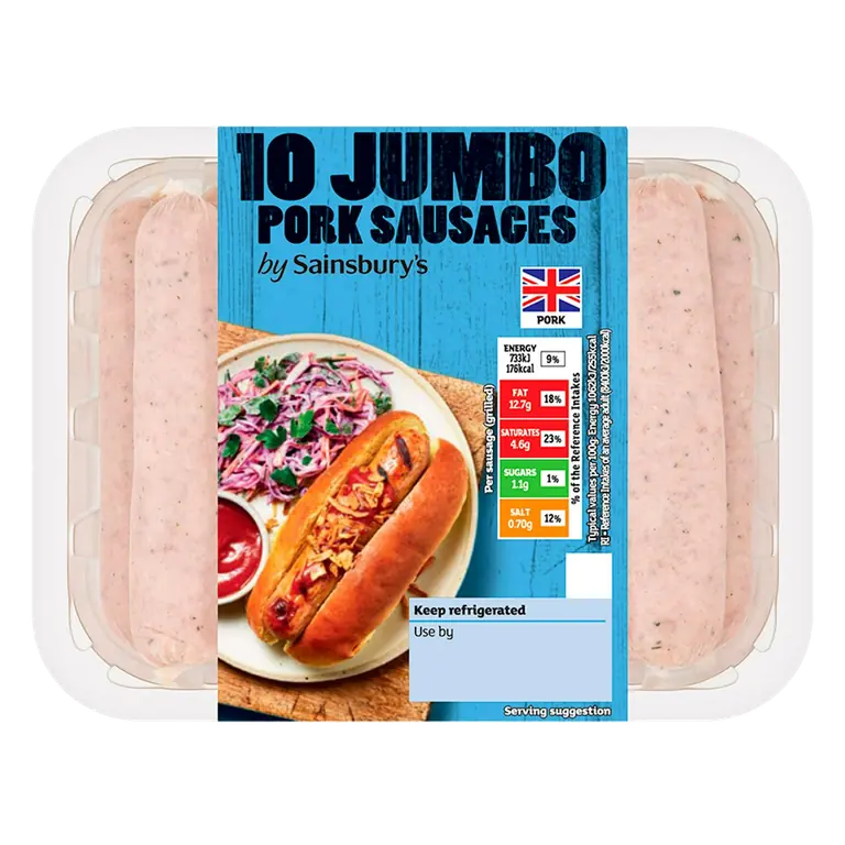 Jumbo Pork Sausages x10 800g