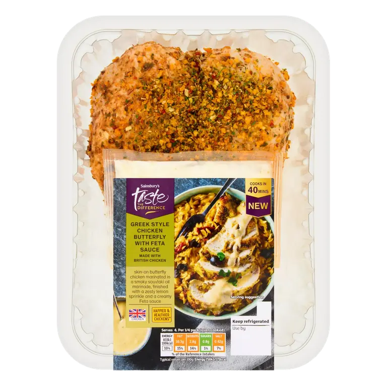 Just Cook 550g Greek style Butterfly Chicken breast with Feta, Taste the Difference