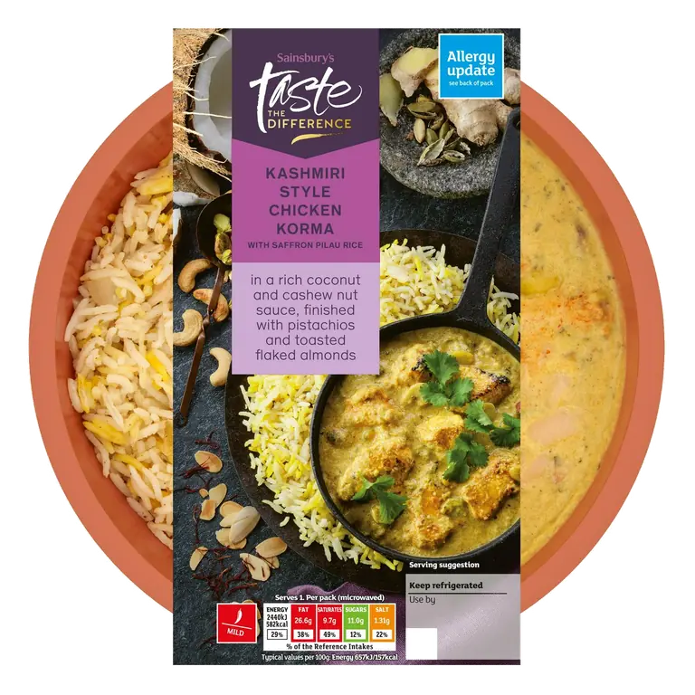 Kashmiri Chicken Korma with Pilau Rice, Taste the Difference Ready Meal for 1 400g