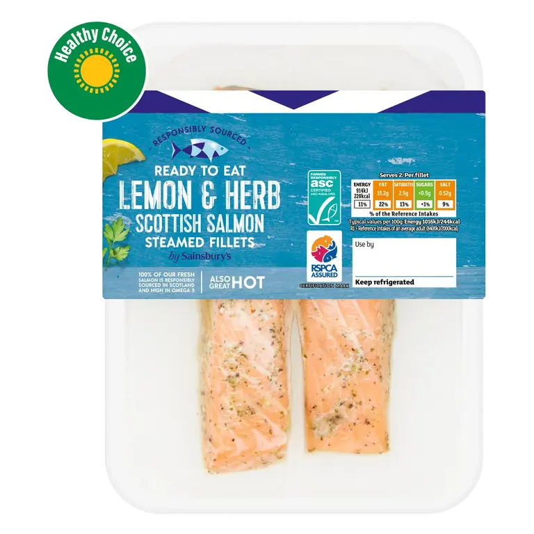 Lemon & Herb Steamed ASC Scottish Salmon Portions x2 180g (Ready to eat)