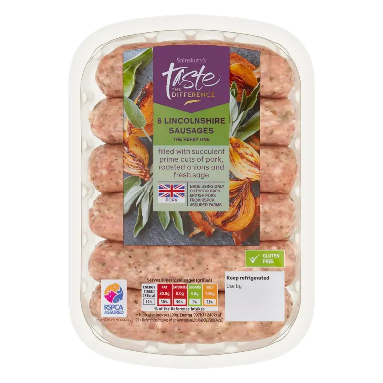 Lincolnshire British Pork Sausages, Taste the Difference x6 400g