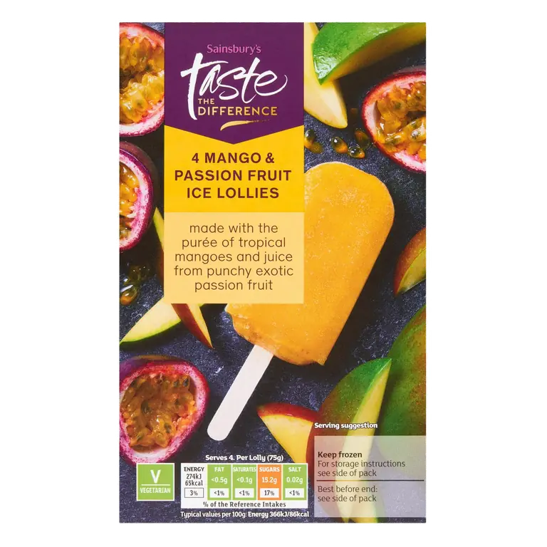 Mango & Passion Fruit Ice Lollies, Taste the Difference 4x73ml