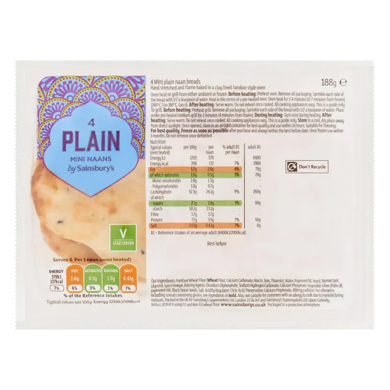 Mini Plain Naan x4 188g