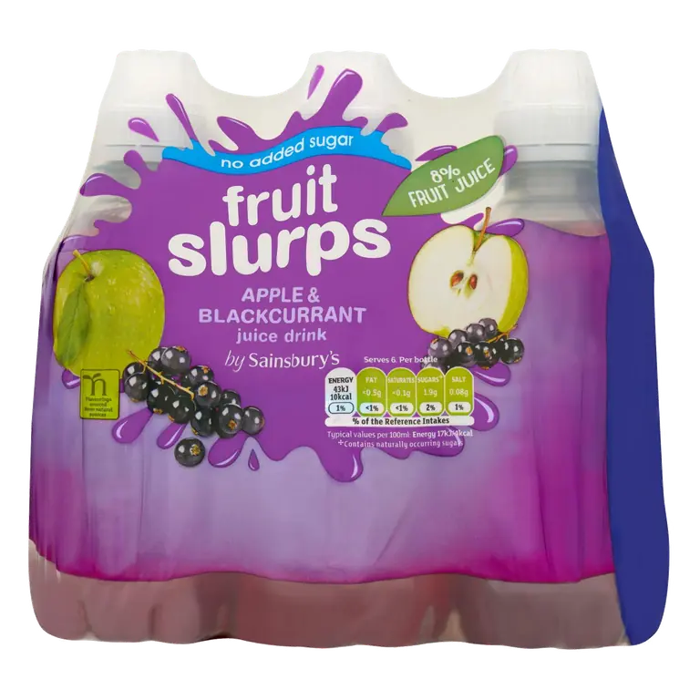 No Added Sugar Fruit Slurps Apple & Blackcurrant Juice Drink 6 x 250ml