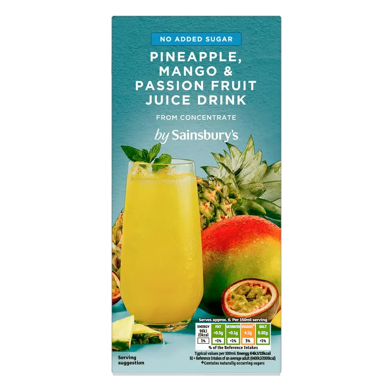 No Added Sugar Pineapple Mango & Passion Fruit Juice Drink From Concentrate 1L