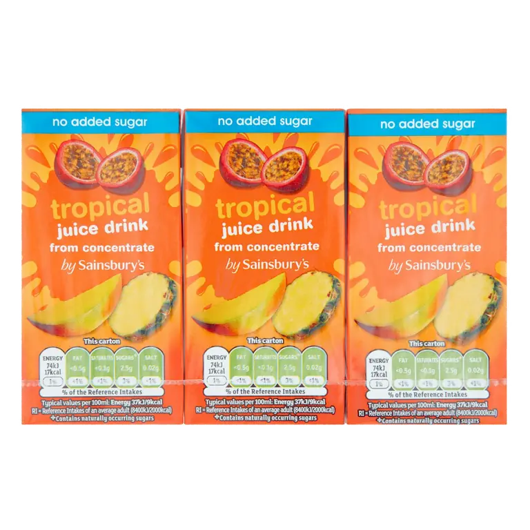 No Added Sugar Tropical Juice Drink from Concentrate 3× 200ml