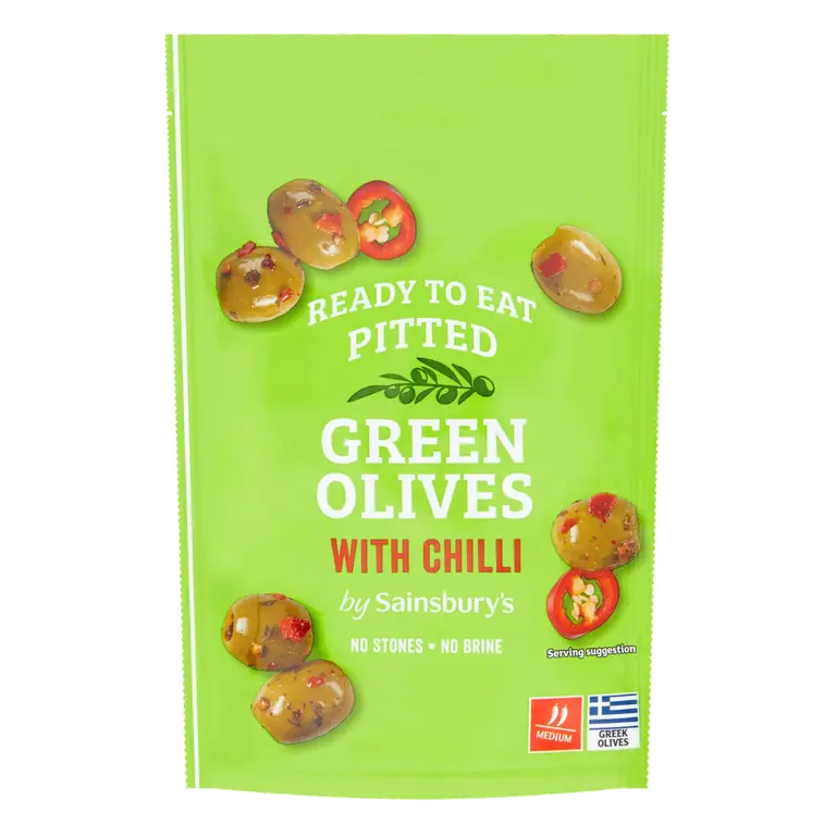 Pitted Green Olives with Chilli 70g