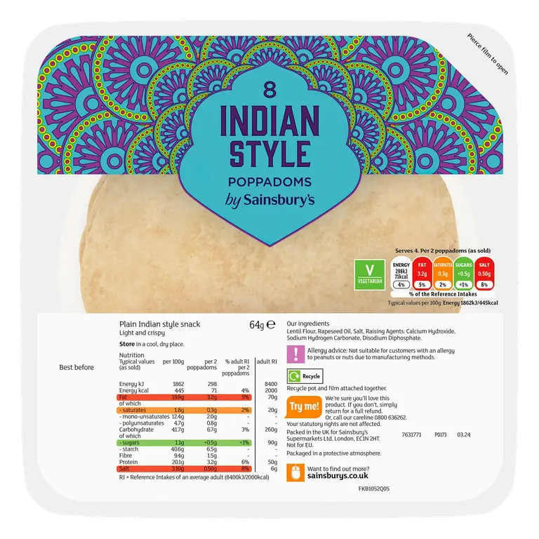 Poppadoms Plain 64g