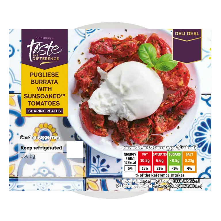 Pugliese Burrata with Sunsoaked Tomatoes, Taste the Difference 340g