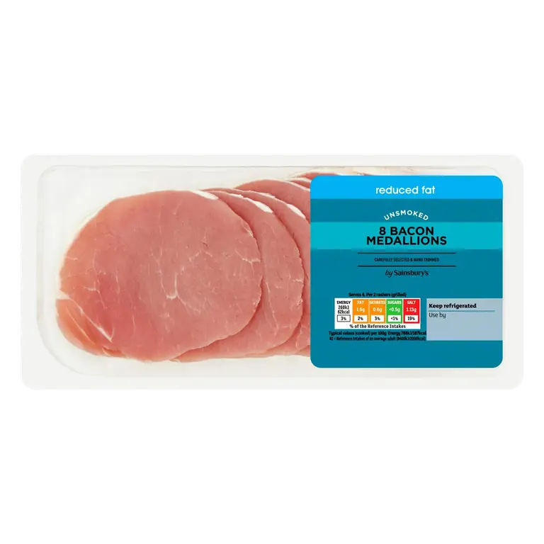 Reduced Fat Unsmoked Bacon Medallions x8 200g