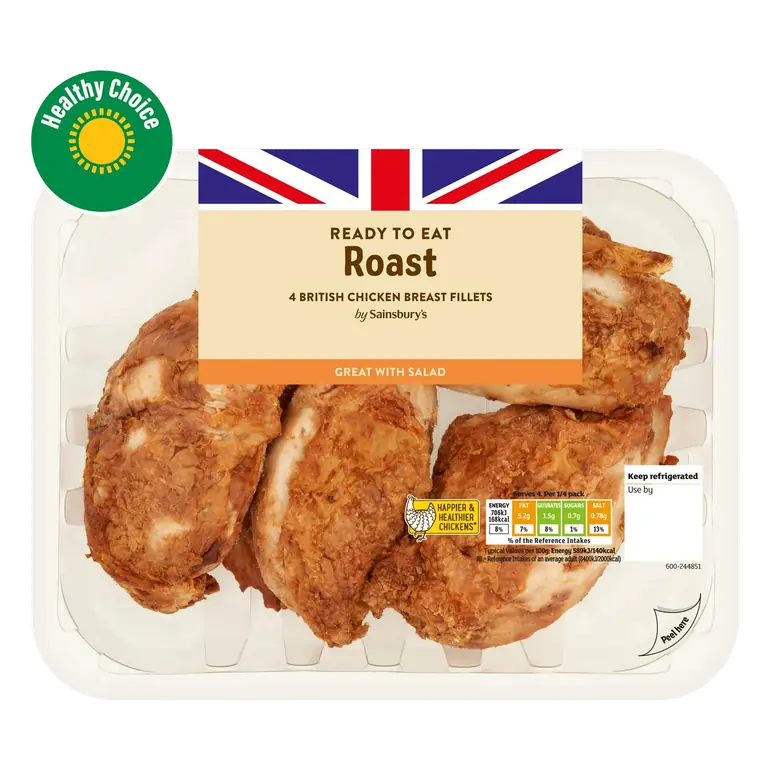 Roast Boneless Cooked British Chicken Breast x4 480g