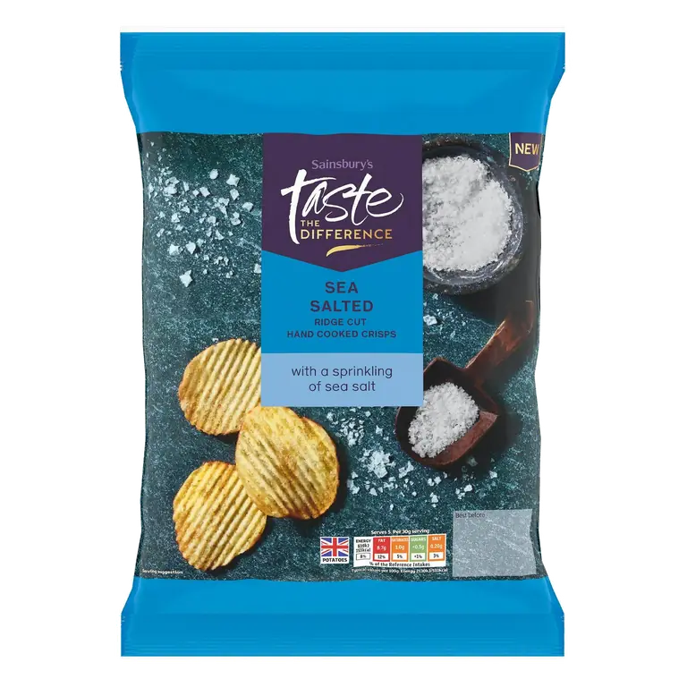 Sea Salted Ridge Cut Hand Cooked Crisps, Taste the Difference 150g