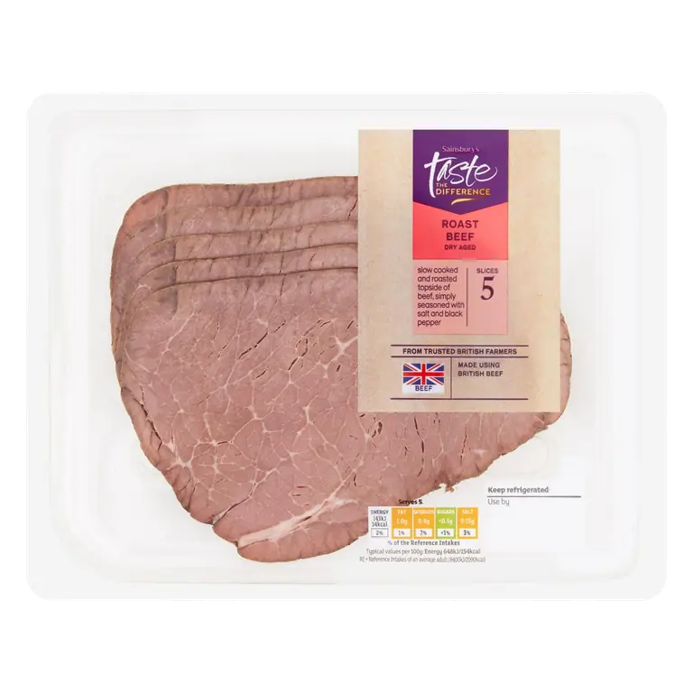 Simply Seasoned With Salt & Pepper Cooked British Roast Beef Top Sliced, Taste the Difference x5 110g