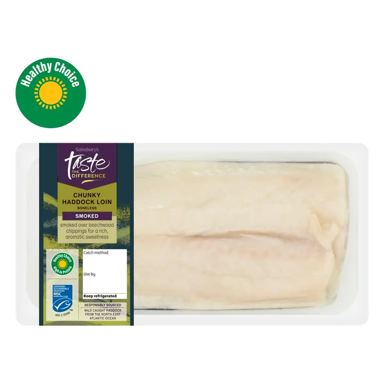Skin on MSC Smoked Haddock Loins, Taste the Difference 250g