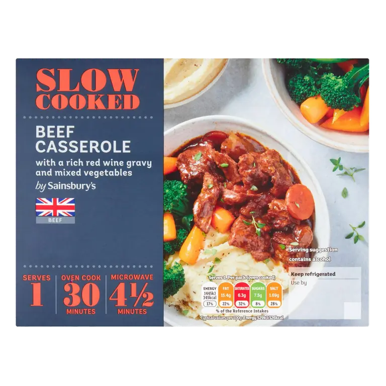 Slow Cooked British Beef Casserole With Rich Red Wine Gravy & Mixed Vegetables 300g (Serves 1)