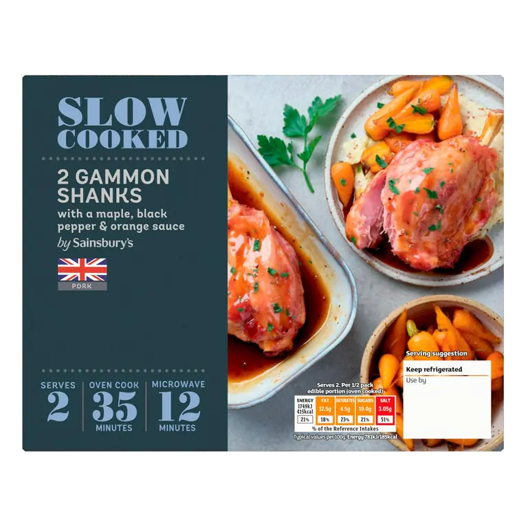Slow Cooked British Gammon Shanks with Maple, Black Pepper & Orange Sauce x2 680g (Serves 2)