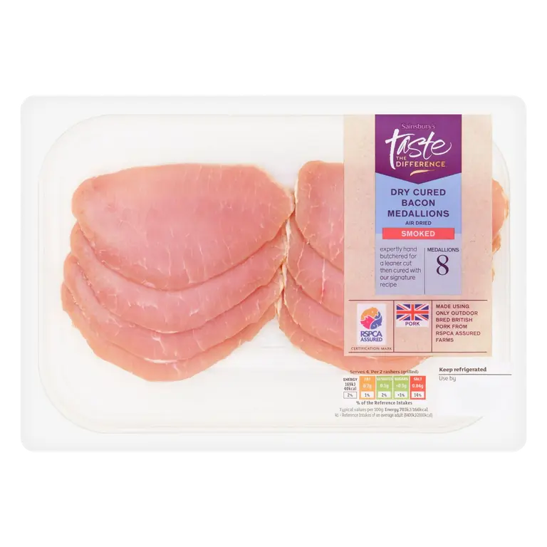 Smoked Air Dried Bacon Medallions, Taste the Difference x8 160g