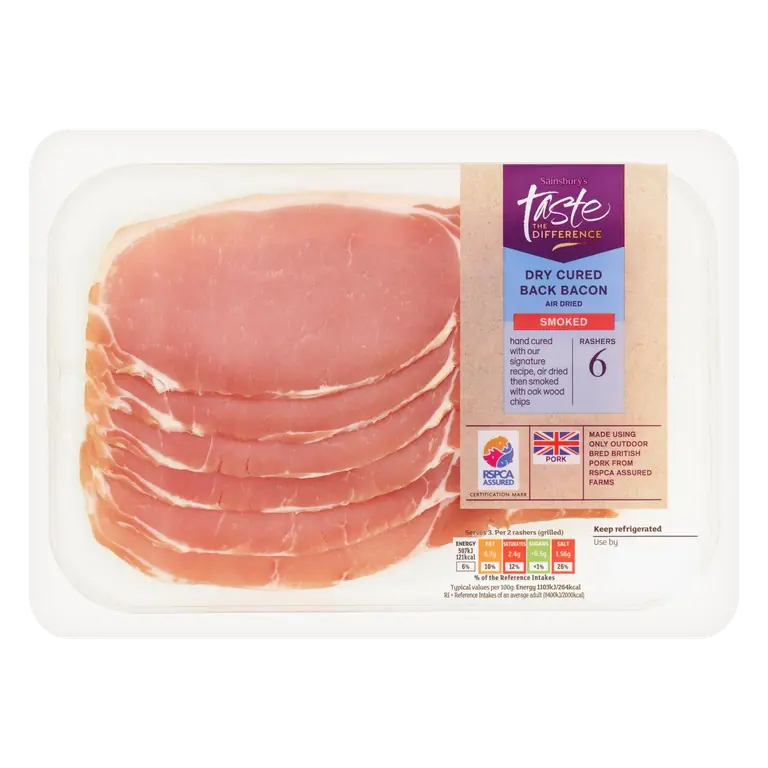 Smoked Air Dried Dry Cured Back Bacon Rashers, Taste the Difference x6 220g