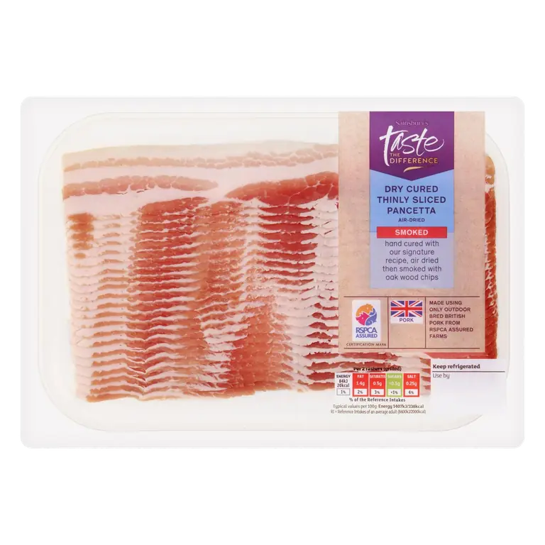Smoked Air-Dried Dry Cured Thinly Sliced Pancetta, Taste the Difference 180g
