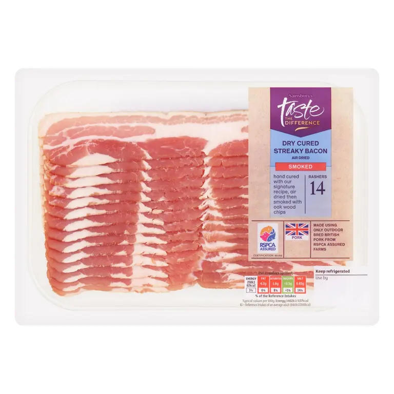 Smoked Air Dried Streaky Bacon Rashers, Taste the Difference x14 220g