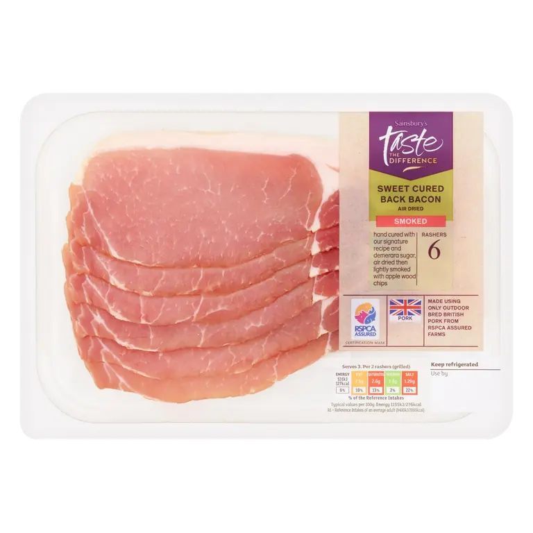 Smoked Air Dried Sweet Cured Back Bacon Rashers, Taste the Difference x6 220g