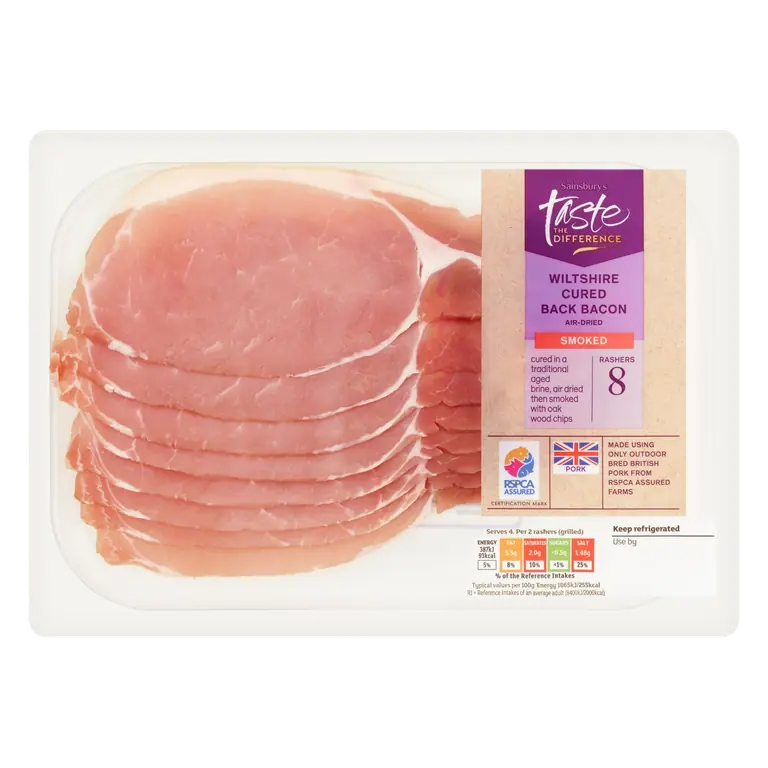Smoked Air Dried Wiltshire Cured Back Bacon Rashers, Taste the Difference x8 240g