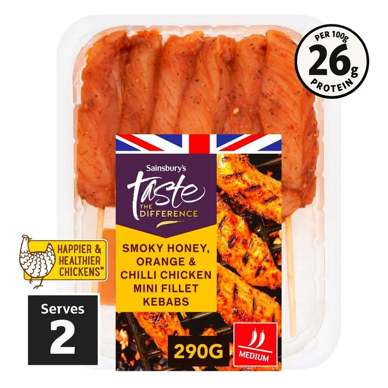 Smoked Honey, Orange & Chilli Chicken Mini Fillet Kebabs, Taste the Difference 290g