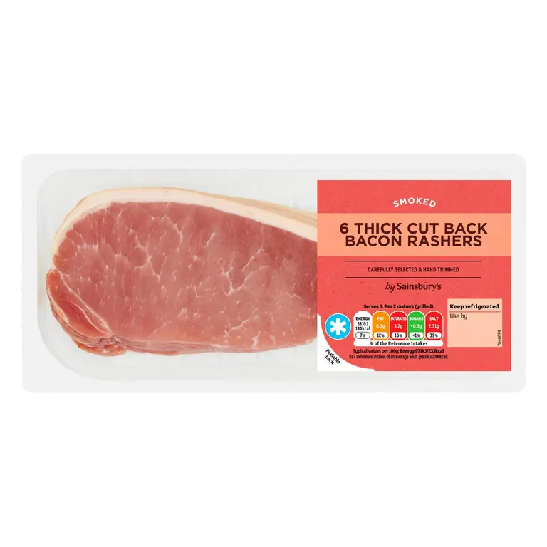 Smoked Thick Cut Back Bacon Rashers X6 300g