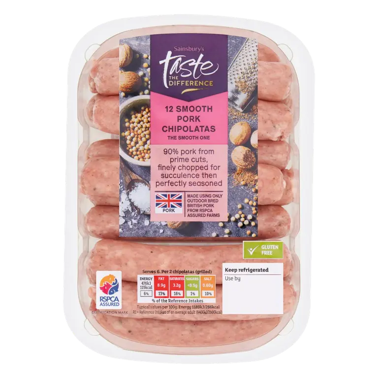 Smooth Pork Chipolatas, Taste the Difference x12 375g