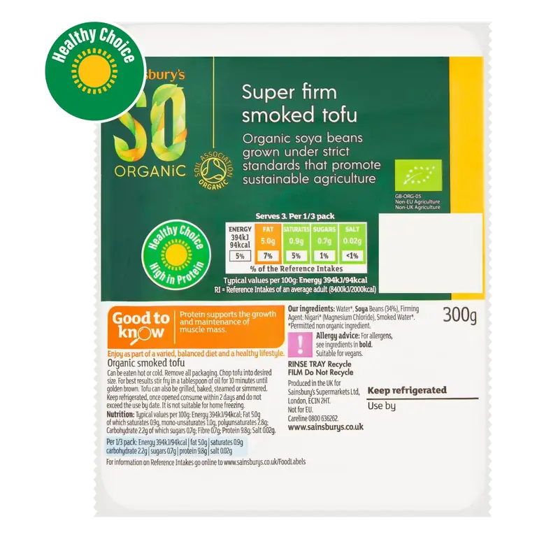 SO Organic Super Firm Smoked Vegan Tofu 300g