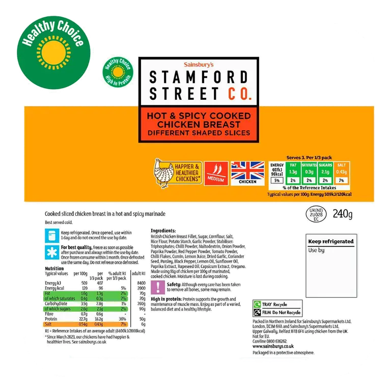 Stamford Street Co. Hot & Spicy Cooked Chicken Breast 240g (ready to eat)