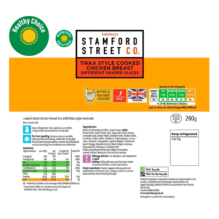 Stamford Street Co. Tikka Style Cooked Chicken Breast 240g