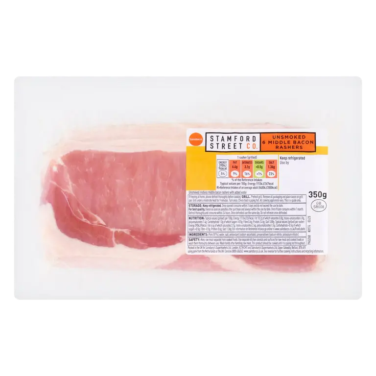 Stamford Street Co. Unsmoked Middle Bacon Rashers x6 350g