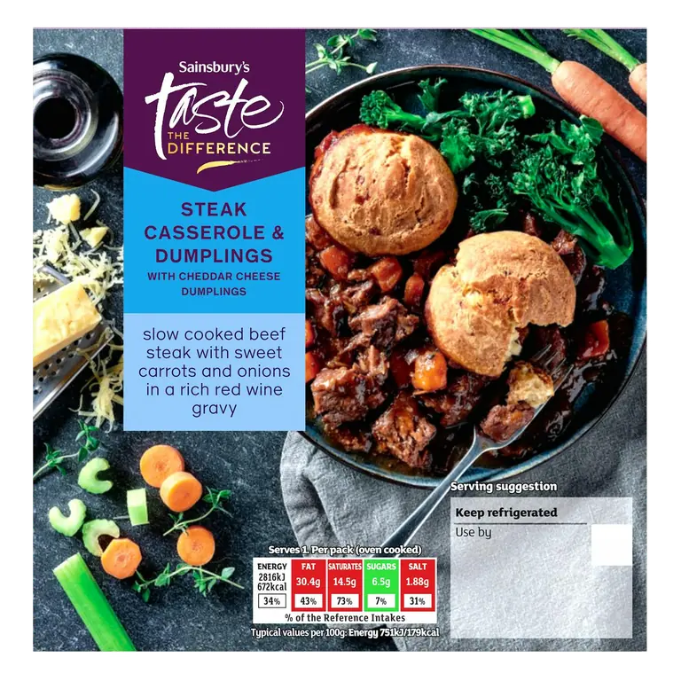 Steak Casserole & Dumplings, Taste the Difference (Serves 1) 400g
