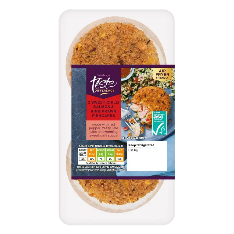 Sweet Chilli Scottish Salmon & ASC King Prawn Fishcakes, Taste the Difference x2 290g