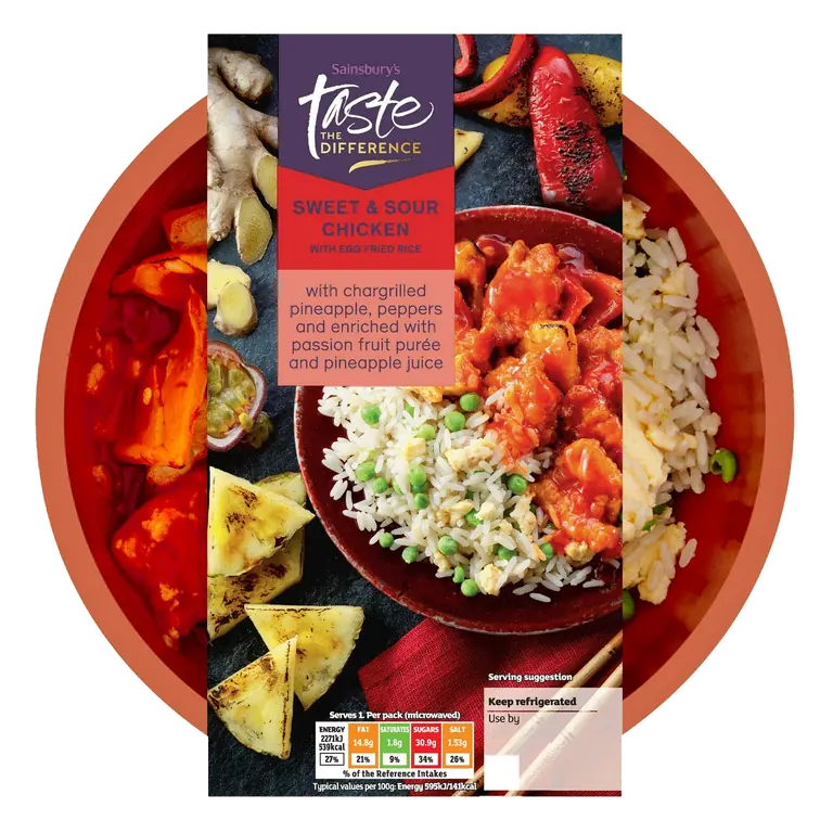 Sweet & Sour Chicken with Egg Fried Rice, Taste the Difference Ready Meal for 1 400g