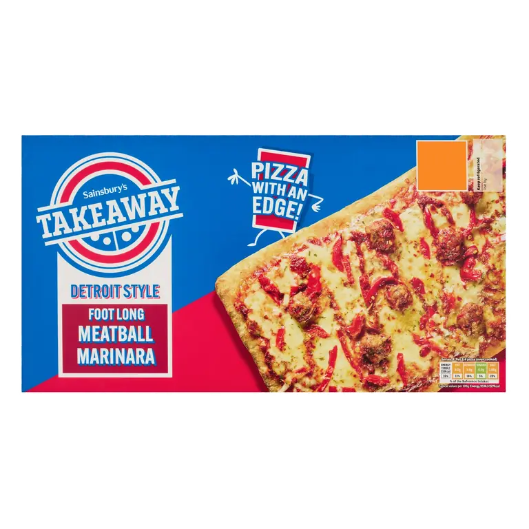 Takeaway 520g Detroit Style Foot Long Meatball Marinara Pizza