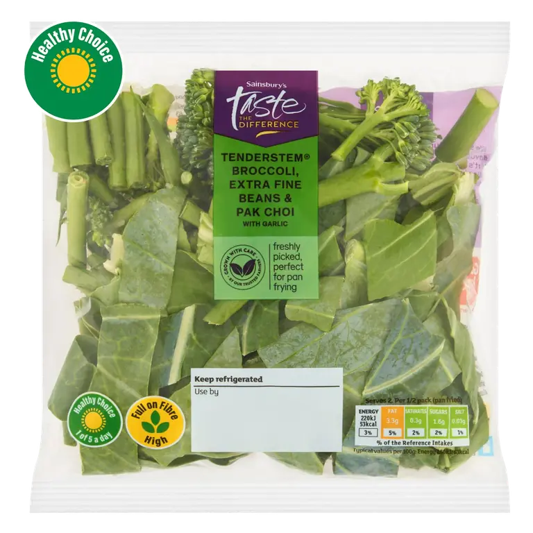 Tenderstem Broccoli Extra Fine Beans & Pak Choi with Garlic, Taste the Difference 160g