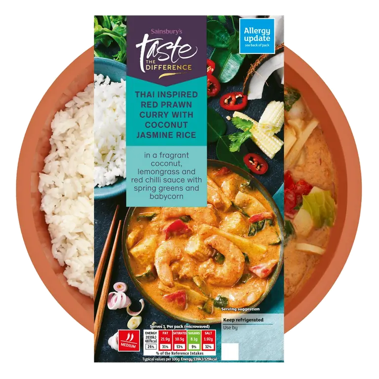 Thai Red Prawn Curry with Jasmine Rice Ready Meal For 1, Taste the Difference 400g